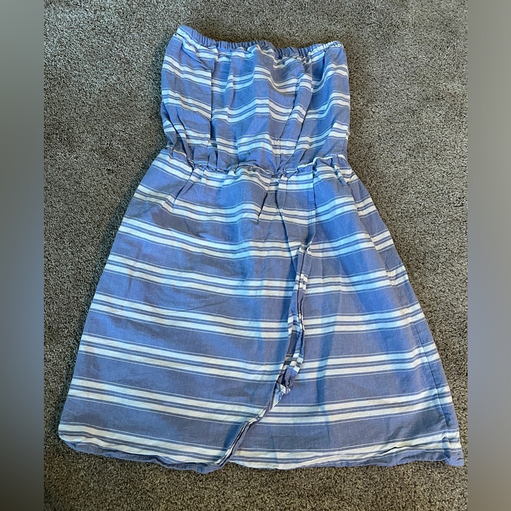 GAP strapless blue striped dress size small